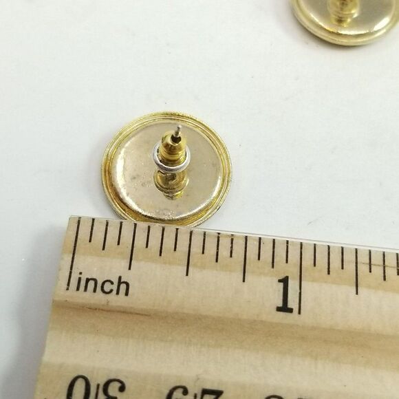 Vintage Snow White Design Round Stud Earrings, Gold Tone Setting, Estate - Picture 4 of 5